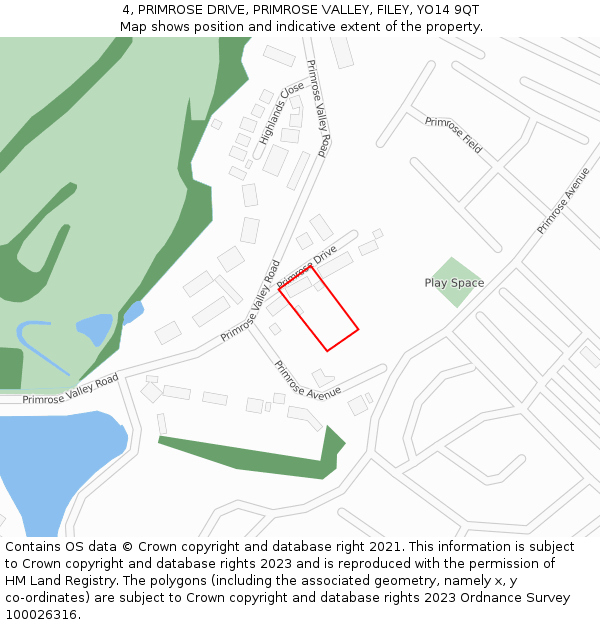 4, PRIMROSE DRIVE, PRIMROSE VALLEY, FILEY, YO14 9QT: Location map and indicative extent of plot