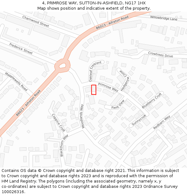 4, PRIMROSE WAY, SUTTON-IN-ASHFIELD, NG17 1HX: Location map and indicative extent of plot