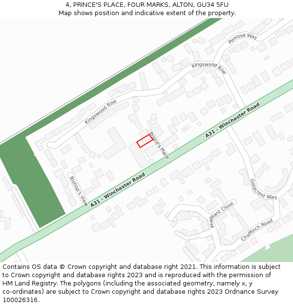 4, PRINCE'S PLACE, FOUR MARKS, ALTON, GU34 5FU: Location map and indicative extent of plot