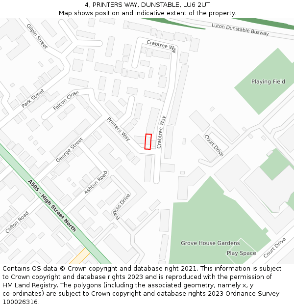 4, PRINTERS WAY, DUNSTABLE, LU6 2UT: Location map and indicative extent of plot