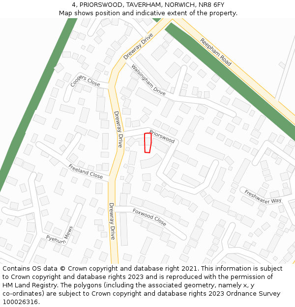 4, PRIORSWOOD, TAVERHAM, NORWICH, NR8 6FY: Location map and indicative extent of plot