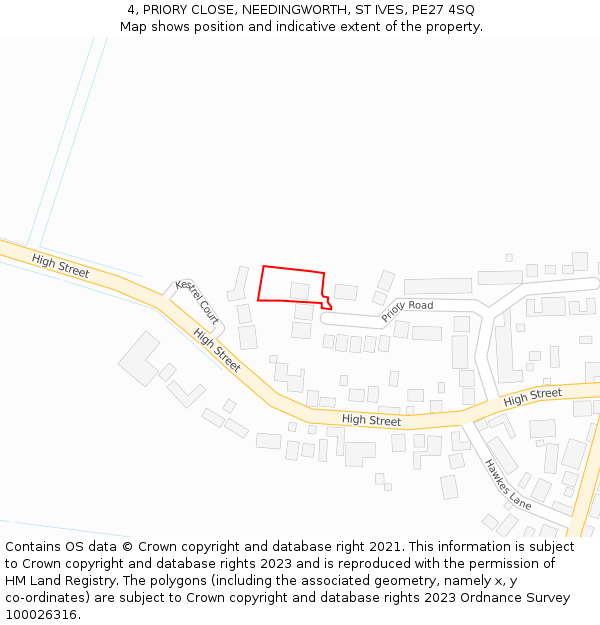 4, PRIORY CLOSE, NEEDINGWORTH, ST IVES, PE27 4SQ: Location map and indicative extent of plot