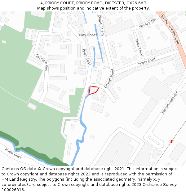 4, PRIORY COURT, PRIORY ROAD, BICESTER, OX26 6AB: Location map and indicative extent of plot