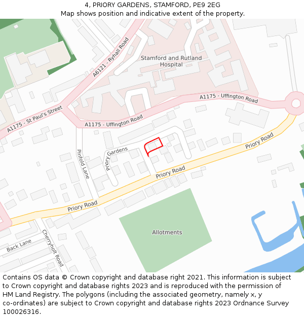 4, PRIORY GARDENS, STAMFORD, PE9 2EG: Location map and indicative extent of plot