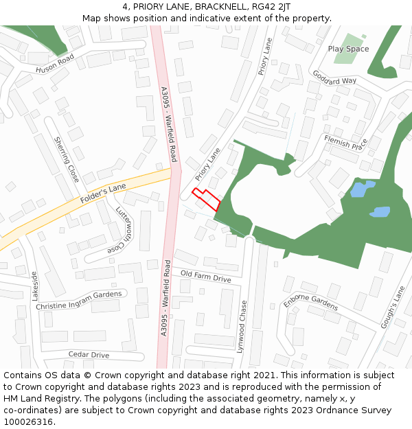 4, PRIORY LANE, BRACKNELL, RG42 2JT: Location map and indicative extent of plot