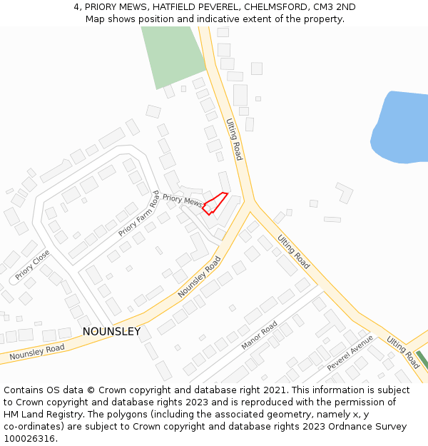 4, PRIORY MEWS, HATFIELD PEVEREL, CHELMSFORD, CM3 2ND: Location map and indicative extent of plot