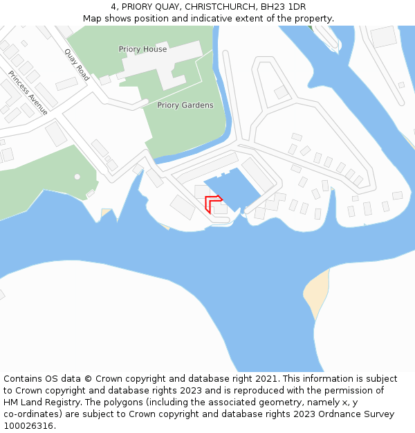 4, PRIORY QUAY, CHRISTCHURCH, BH23 1DR: Location map and indicative extent of plot