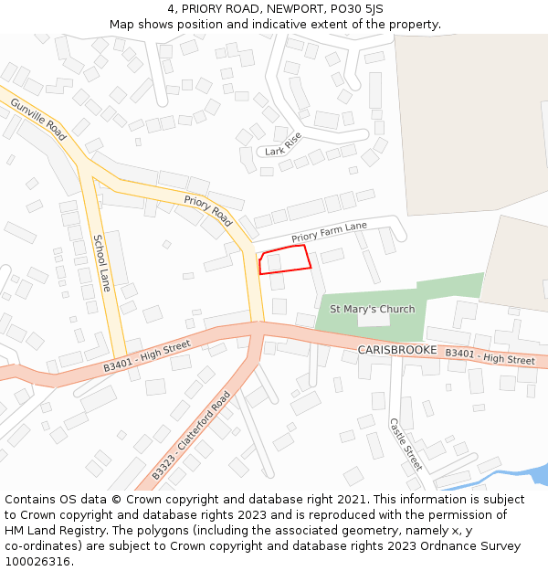 4, PRIORY ROAD, NEWPORT, PO30 5JS: Location map and indicative extent of plot