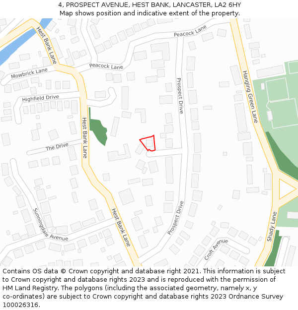 4, PROSPECT AVENUE, HEST BANK, LANCASTER, LA2 6HY: Location map and indicative extent of plot