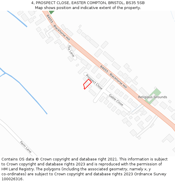 4, PROSPECT CLOSE, EASTER COMPTON, BRISTOL, BS35 5SB: Location map and indicative extent of plot