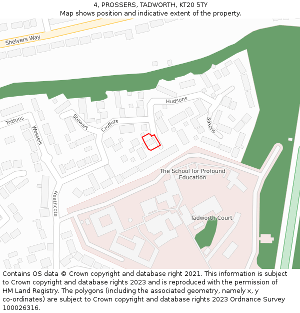 4, PROSSERS, TADWORTH, KT20 5TY: Location map and indicative extent of plot