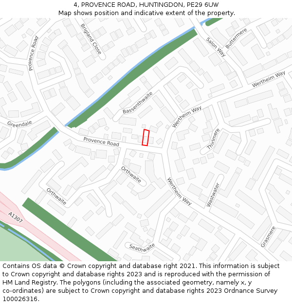 4, PROVENCE ROAD, HUNTINGDON, PE29 6UW: Location map and indicative extent of plot