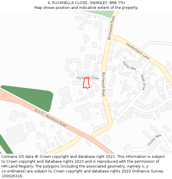 4, PUCKNELLS CLOSE, SWANLEY, BR8 7TH: Location map and indicative extent of plot