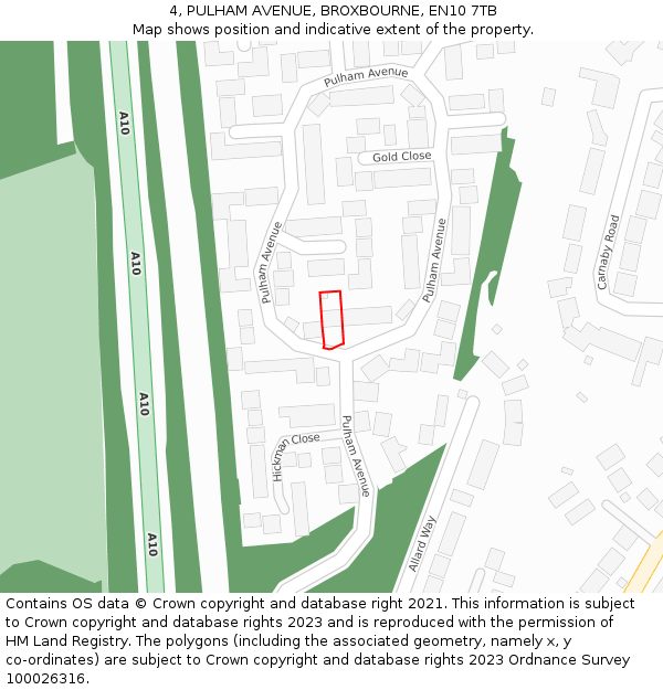 4, PULHAM AVENUE, BROXBOURNE, EN10 7TB: Location map and indicative extent of plot