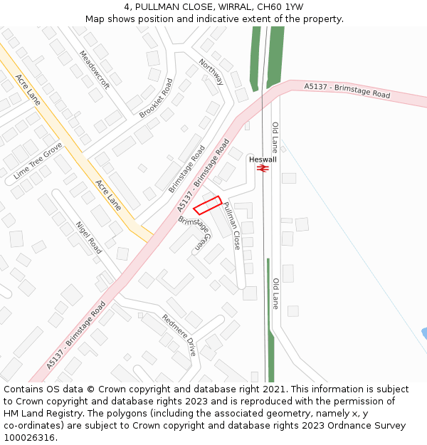 4, PULLMAN CLOSE, WIRRAL, CH60 1YW: Location map and indicative extent of plot