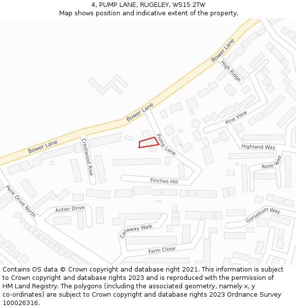 4, PUMP LANE, RUGELEY, WS15 2TW: Location map and indicative extent of plot