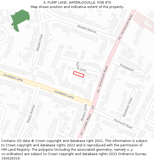 4, PUMP LANE, WATERLOOVILLE, PO8 9TS: Location map and indicative extent of plot