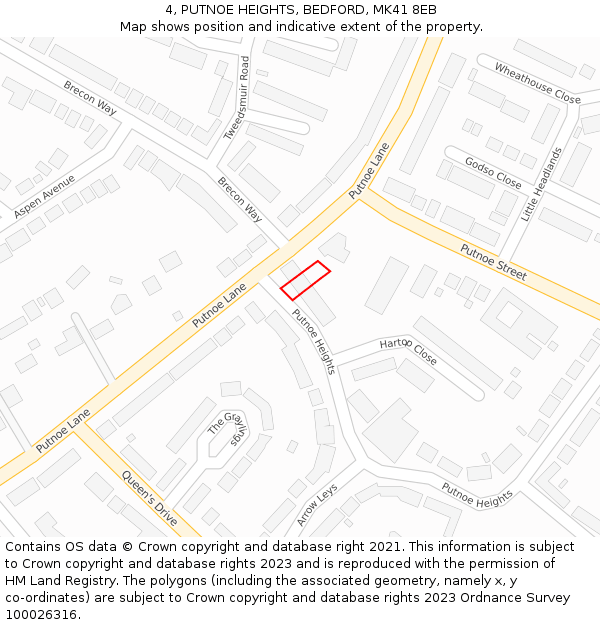 4, PUTNOE HEIGHTS, BEDFORD, MK41 8EB: Location map and indicative extent of plot