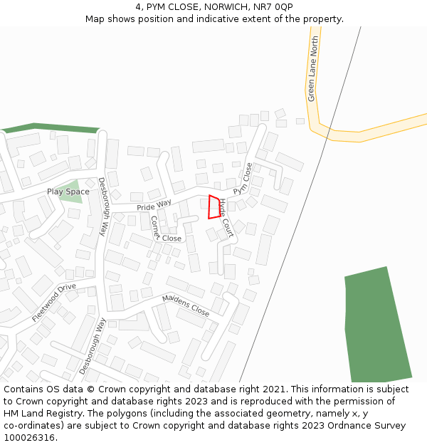 4, PYM CLOSE, NORWICH, NR7 0QP: Location map and indicative extent of plot