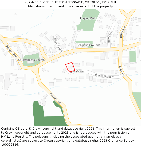 4, PYNES CLOSE, CHERITON FITZPAINE, CREDITON, EX17 4HT: Location map and indicative extent of plot
