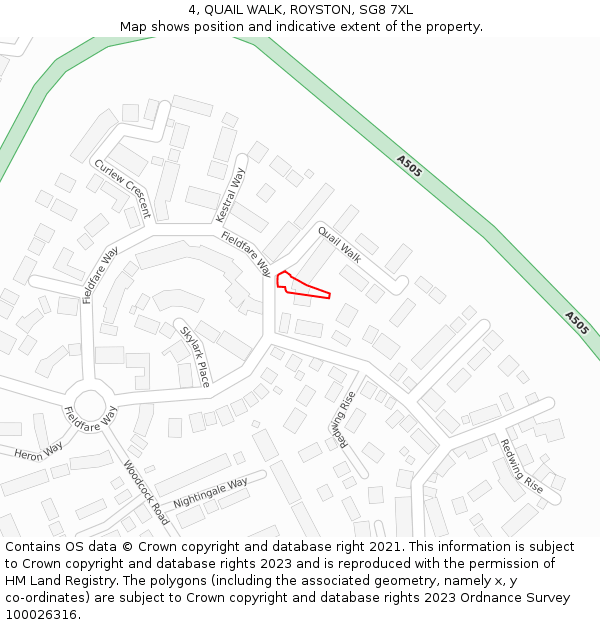 4, QUAIL WALK, ROYSTON, SG8 7XL: Location map and indicative extent of plot