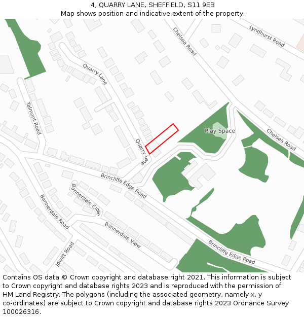 4, QUARRY LANE, SHEFFIELD, S11 9EB: Location map and indicative extent of plot
