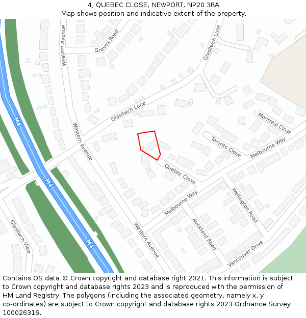 4, QUEBEC CLOSE, NEWPORT, NP20 3RA: Location map and indicative extent of plot