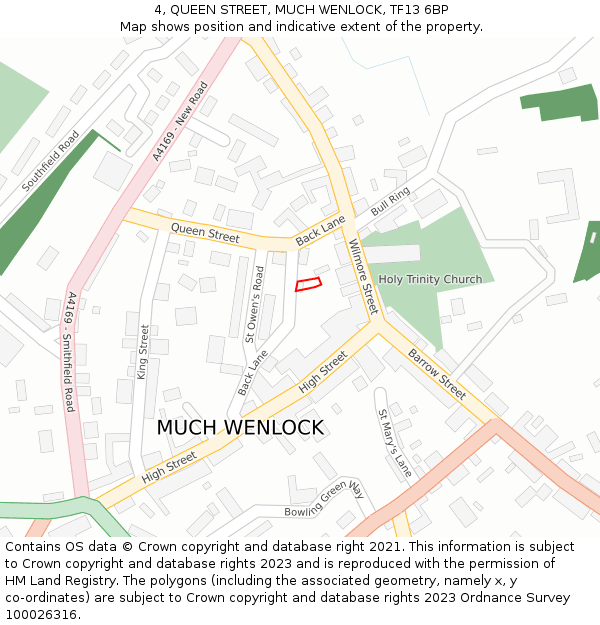 4, QUEEN STREET, MUCH WENLOCK, TF13 6BP: Location map and indicative extent of plot