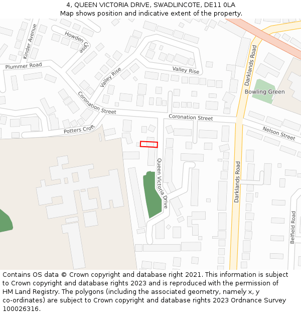 4, QUEEN VICTORIA DRIVE, SWADLINCOTE, DE11 0LA: Location map and indicative extent of plot