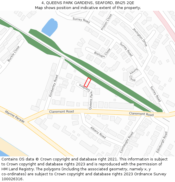 4, QUEENS PARK GARDENS, SEAFORD, BN25 2QE: Location map and indicative extent of plot