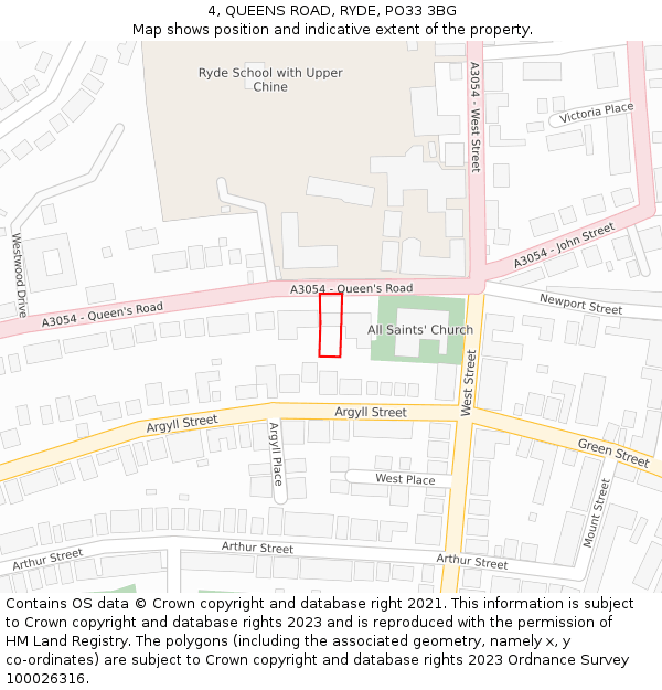 4, QUEENS ROAD, RYDE, PO33 3BG: Location map and indicative extent of plot