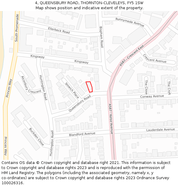 4, QUEENSBURY ROAD, THORNTON-CLEVELEYS, FY5 1SW: Location map and indicative extent of plot