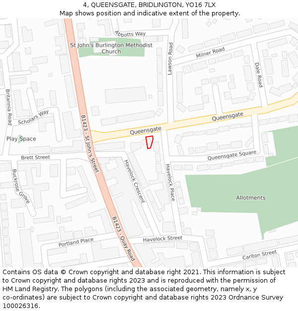 4, QUEENSGATE, BRIDLINGTON, YO16 7LX: Location map and indicative extent of plot