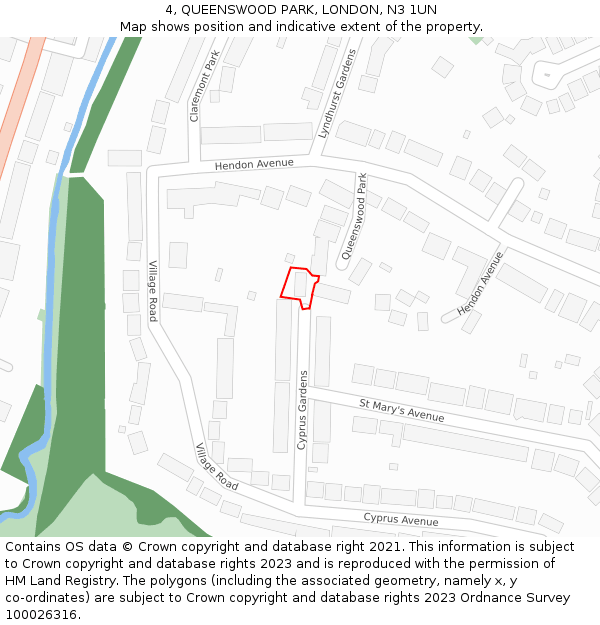 4, QUEENSWOOD PARK, LONDON, N3 1UN: Location map and indicative extent of plot