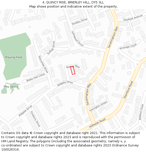 4, QUINCY RISE, BRIERLEY HILL, DY5 3LL: Location map and indicative extent of plot
