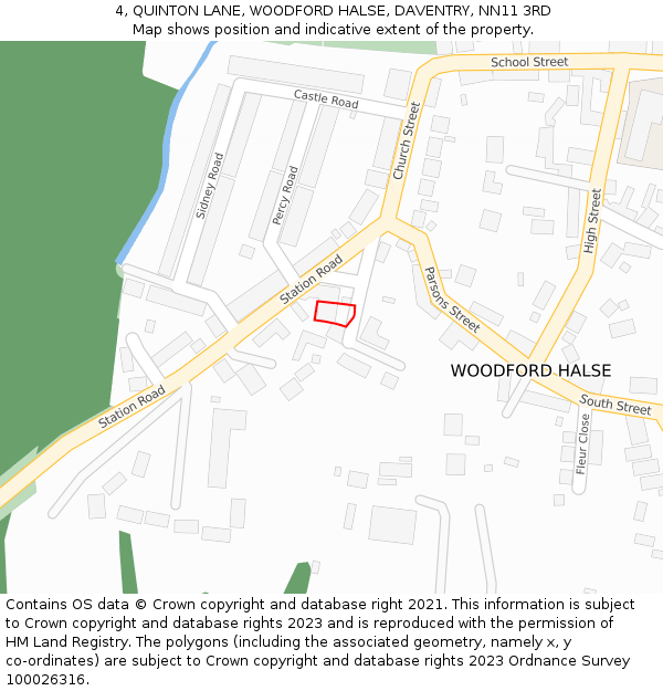 4, QUINTON LANE, WOODFORD HALSE, DAVENTRY, NN11 3RD: Location map and indicative extent of plot