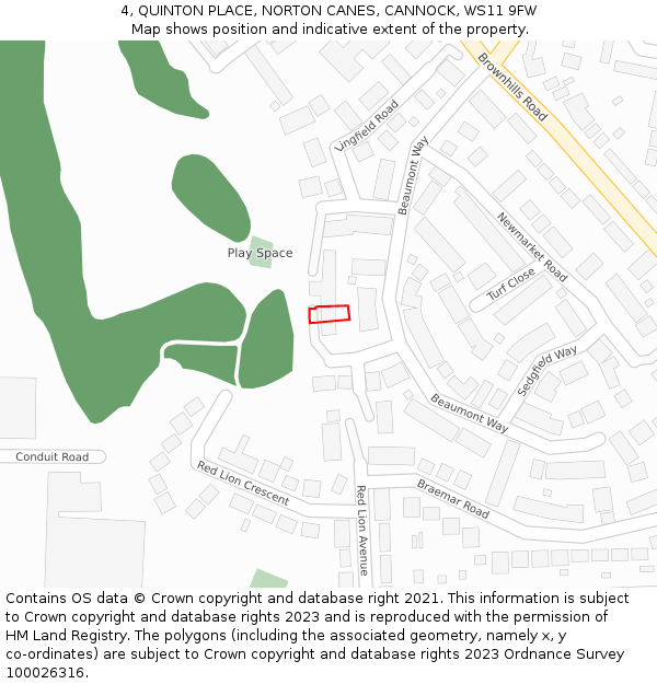 4, QUINTON PLACE, NORTON CANES, CANNOCK, WS11 9FW: Location map and indicative extent of plot