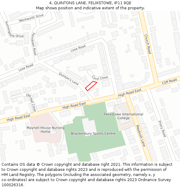 4, QUINTONS LANE, FELIXSTOWE, IP11 9QE: Location map and indicative extent of plot