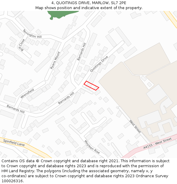 4, QUOITINGS DRIVE, MARLOW, SL7 2PE: Location map and indicative extent of plot