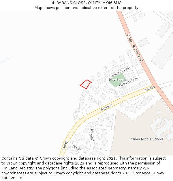 4, RABANS CLOSE, OLNEY, MK46 5NG: Location map and indicative extent of plot