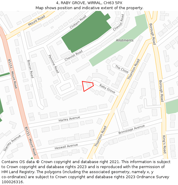 4, RABY GROVE, WIRRAL, CH63 5PX: Location map and indicative extent of plot