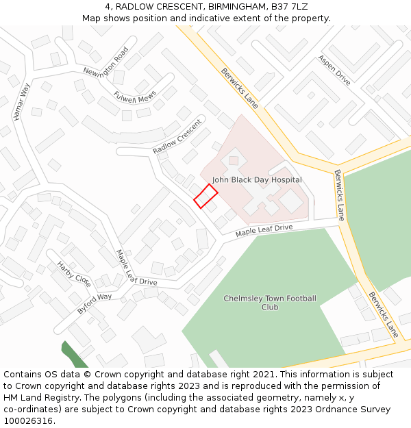 4, RADLOW CRESCENT, BIRMINGHAM, B37 7LZ: Location map and indicative extent of plot
