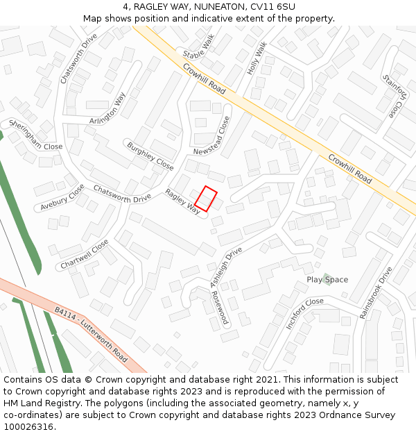 4, RAGLEY WAY, NUNEATON, CV11 6SU: Location map and indicative extent of plot