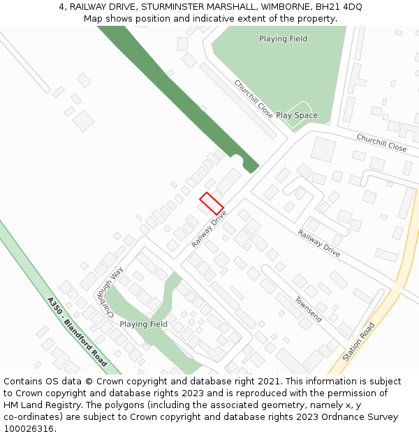 4, RAILWAY DRIVE, STURMINSTER MARSHALL, WIMBORNE, BH21 4DQ: Location map and indicative extent of plot