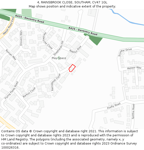 4, RAINSBROOK CLOSE, SOUTHAM, CV47 1GL: Location map and indicative extent of plot