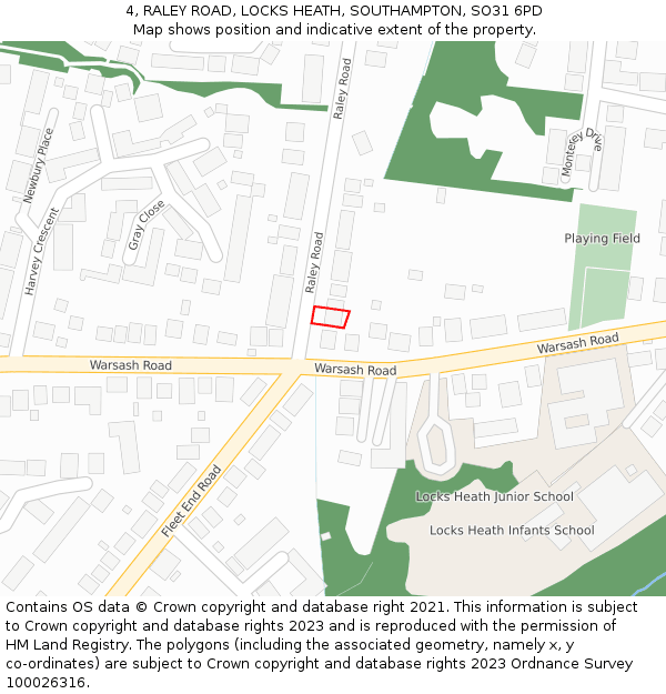 4, RALEY ROAD, LOCKS HEATH, SOUTHAMPTON, SO31 6PD: Location map and indicative extent of plot