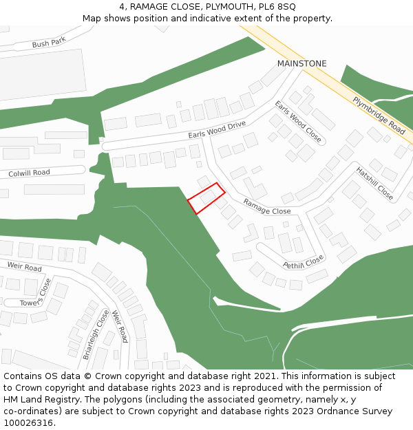 4, RAMAGE CLOSE, PLYMOUTH, PL6 8SQ: Location map and indicative extent of plot