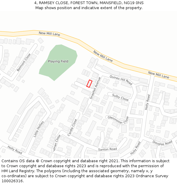 4, RAMSEY CLOSE, FOREST TOWN, MANSFIELD, NG19 0NS: Location map and indicative extent of plot