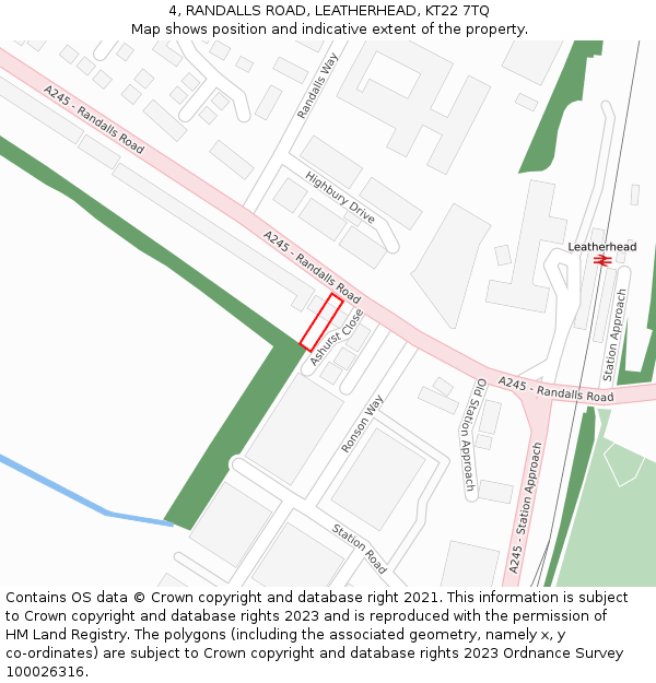 4, RANDALLS ROAD, LEATHERHEAD, KT22 7TQ: Location map and indicative extent of plot