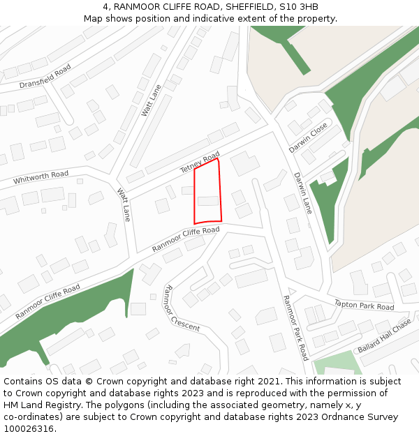 4, RANMOOR CLIFFE ROAD, SHEFFIELD, S10 3HB: Location map and indicative extent of plot